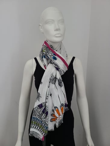 FRAAS FOULARD D'ÉTÉ BLANC IMPRIMÉ FORME TRIBAL MULTICOLORE