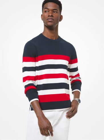 MICHAEL KORS HOMME TRICOT MARINE RAYÉ BLANC/ROUGE MANCHE LONGUE