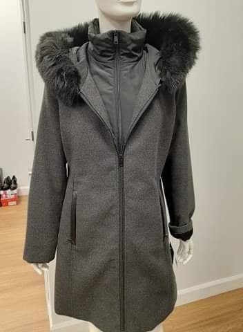 FENNELLI MANTEAUX D'HIVER CHARCOAL MI-LONG EN LAINAGE FOURRURE NOIRE GR 12