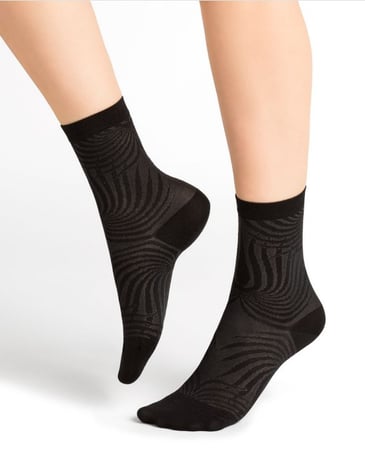 BLEU FORET CHAUSSETTE SOIE DENTELLE FLEUR TIGREE