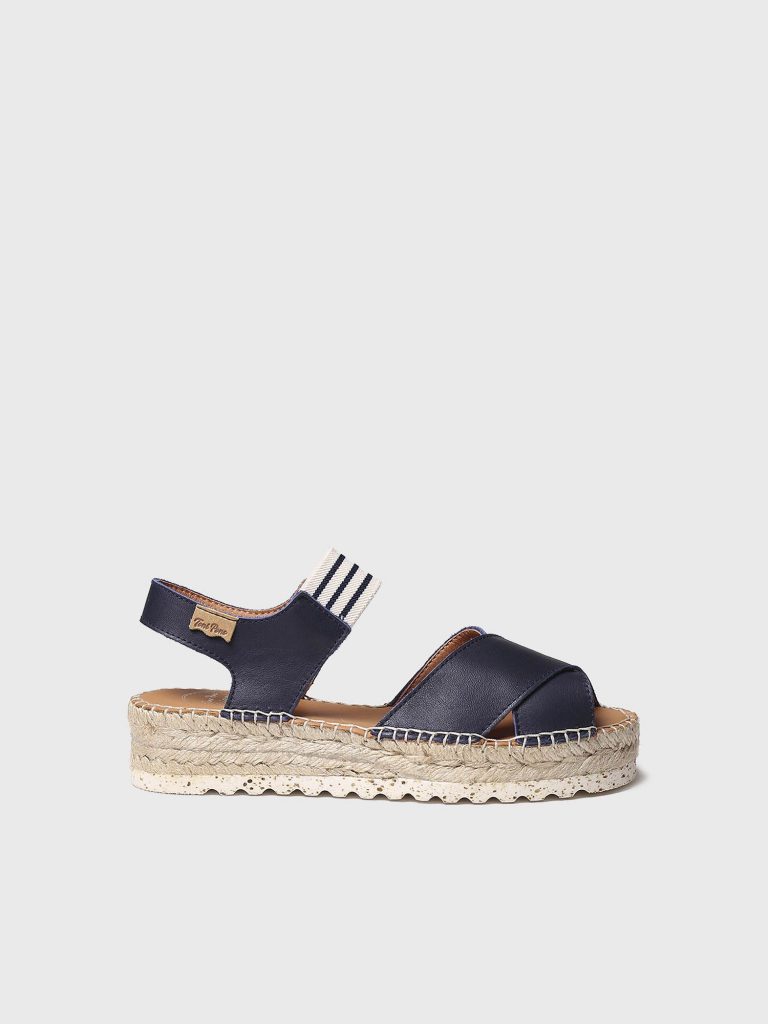 TONI PONS SANDALE EN CUIR MARINE SEMELLE EN FIBRE DE JUTE