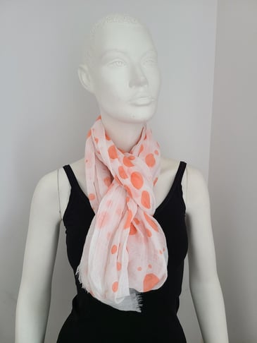 DI FIRENZÉ FOULARD BLANC À GROS POIS PÊCHES AVEC FRANGE