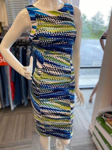 FRANK LYMAN ROBE SANS MANCHE IMPRIMÉ FILET VERT BLEU