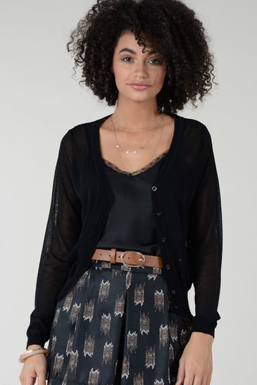 MOLLY BRACKEN CARDIGAN NOIR MANCHE LONGUE DOS EN DENTELLE