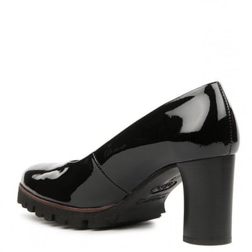 WONDERS SOULIER A TALON HAUT ET LARGE EN CUIR VERNIS NOIR Specialites Feminines et Masculines