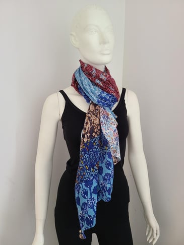 WHITE STUFF FOULARD IMPRIMÉ PRUNE/BLEU/JAUNE/FLEURI AVEC GLANDS