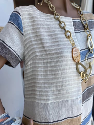 DI FIRENZE COLLIER ANNEAUX PLASTIQUE BEIGE ET OR