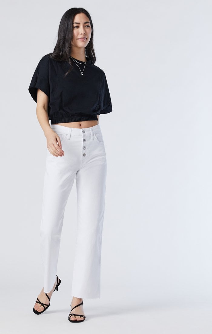 MAVI JEANS FEMME MOM JEANS JAMBE LARGE AVEC CEINTURE ET BAS EFFILOCHE Specialites Feminines et Masculines