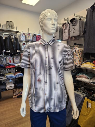POINT ZÉRO HOMME CHEMISE À MANCHE COURTE RAYÉ VERTICAL IMPRIMÉE PALMIERS