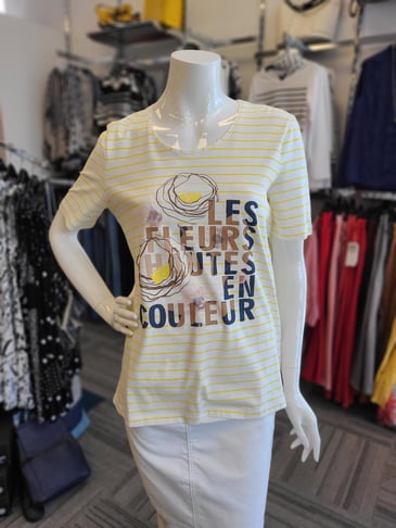 GERRY WEBER CHANDAIL MANCHE COURTE BLANC CASSÉ RAYÉ JAUNE