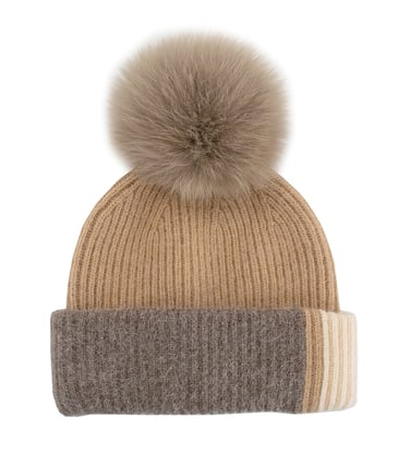 MITCHIES TUQUE A TROIS TONS AVEC POMPOM EN FOURRURE