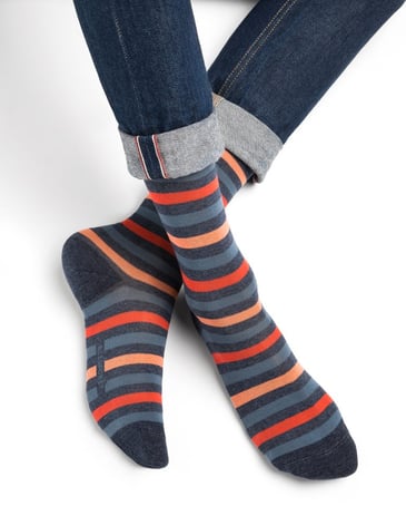 BLEU FORET BAS POUR HOMME EN COTON RAYÉ
