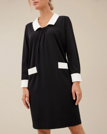 UCHUU ROBE NOIRE COL CHEMISIER, BOUT DE MANCHE ET POCHE BLANC
