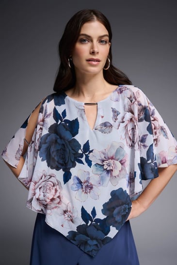 JOSEPH RIBKOFF HAUT BLEU AVEC VOILE FLEURI