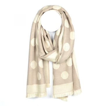 AXELLE FOULARD EN TRICOT BEIGE AVEC GROS POIS CRÈME