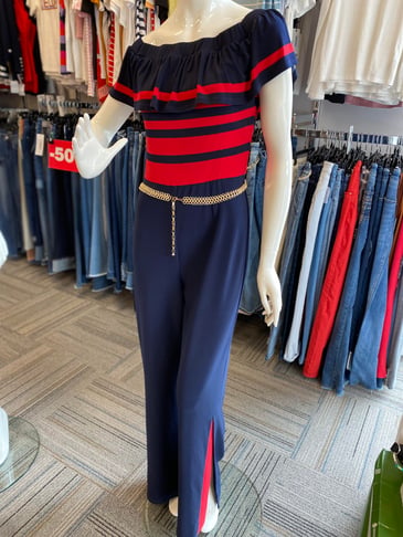 FRANK LYMAN JUMPSUIT MARINE ET ROUGE CHAINE OR
