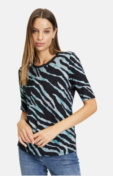 BETTY BARCLAY CHANDAIL MANCHE AU COUDE COL BRILLANT RAYURE BLEU