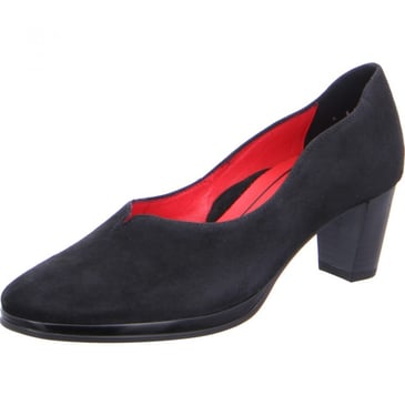 ARA SOULIER A TALON CHIC EN SUEDE NOIR INTERIEUR ROUGE