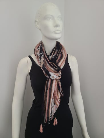 BETTY BARCLAY FOULARD IMPRIMÉ NOIR/ROSE/CAMEL ET FLEURI