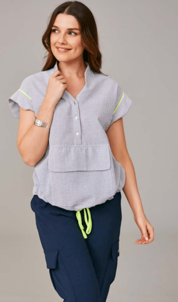 PERUZZI BLOUSE À MANCHE COURTE AVEC POCHE CENTRALE LACET AU BAS