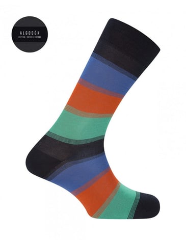 PUNTO BLANCO BAS POUR HOMME GROSSES RAYURES BLEU/ORANGE/VERT/MARINE