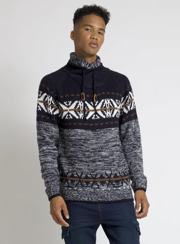 POINT ZÉRO HOMME TRICOT À MANCHE LONGUE COL MONTANT CROISÉ
