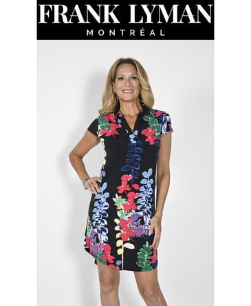 FRANK LYMAN ROBE MANCHE COURTE COL POLO IMPRIME FLEUR ROUGE