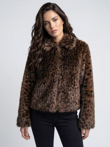 CYC Manteau de fausse fourrure style panthère noire