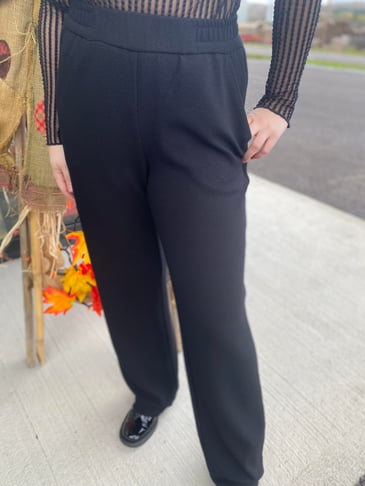 RABE PANTALON PULL ON NOIR TISSU GAUFRÉ