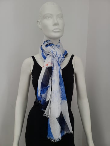 AXELLE FOULARD D'ÉTÉ BLANC IMPRIMÉ BLEU/ORANGE/MARINE AVEC SOLEIL