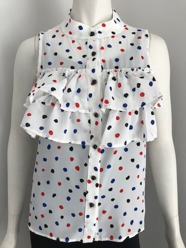 MOLLY BRACKEN BLOUSE SANS MANCHE BLANCHE À POIS AVEC FRISONS