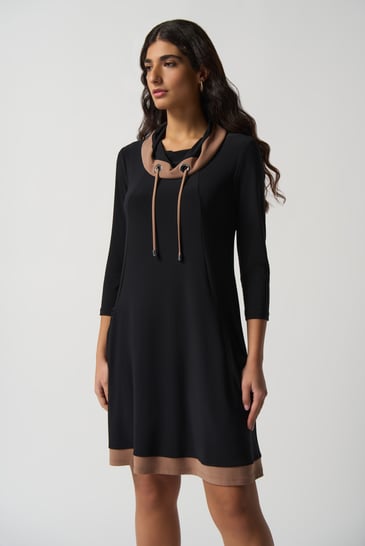 JOSEPH RIBKOFF ROBE COL BAVEUX BORDURE BRUNE GRANDE POCHE