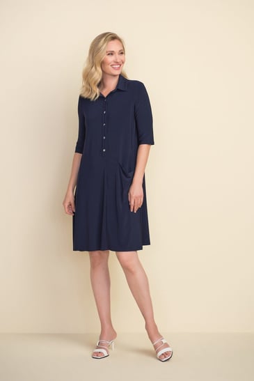 JOSEPH RIBKOFF ROBE MANCHE 3/4 COL CHEMISIER 1 POCHE MARINE UNI