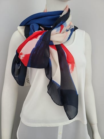 DI FIRENZE FOULARD D'ÉTÉ MARINE IMPRIMÉ ROYAL/CRÈME/ROUGE
