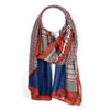 AXELLE FOULARD LÉGER PIED DE COQ ROUGE, BRUN, BEIGE ET BLEU