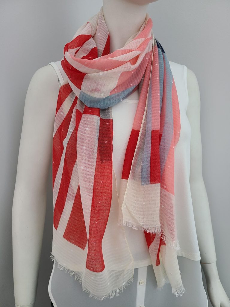 AXELLE FOULARD D'ÉTÉ TURQUOISE/ROUGE/ROSE/CRÈME AVEC FRANGES