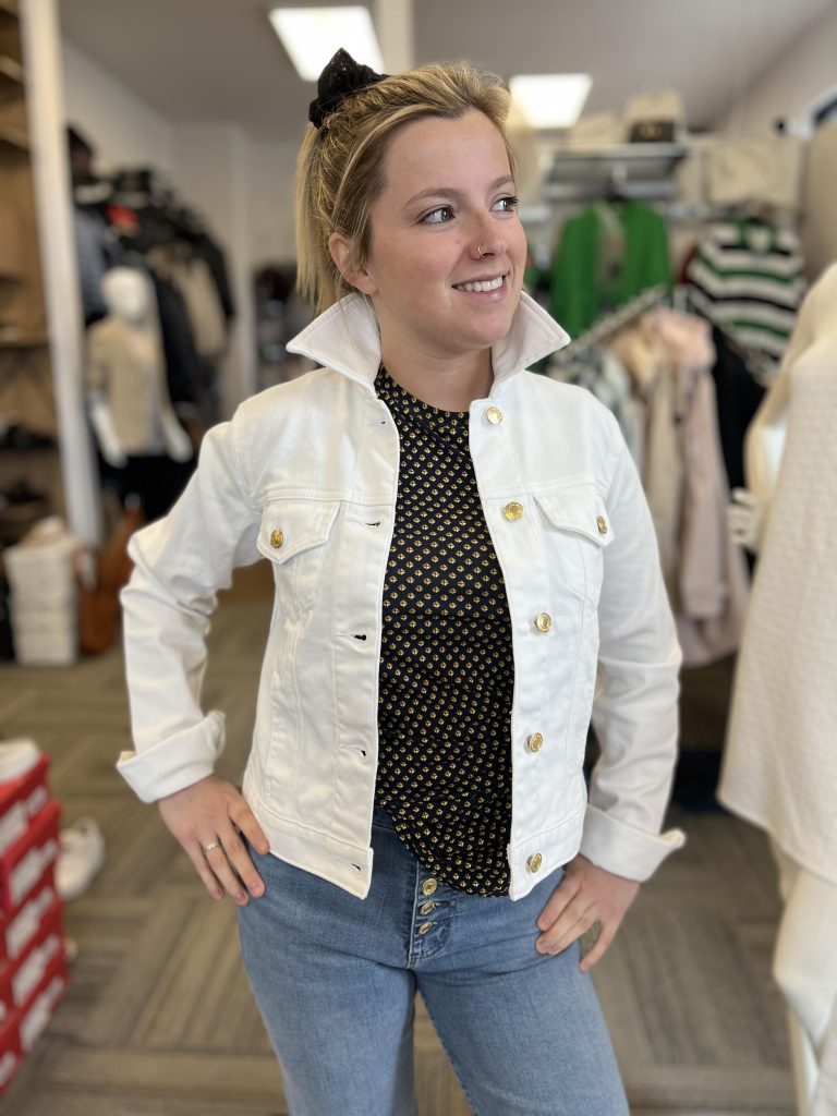 MICHAEL KORS FEMME VESTE DENIM BLANC BOUTON OR - Spécialités Féminines et  Masculines