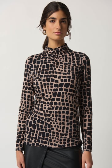 JOSEPH RIBKOFF HAUT COL MONTANT MOTIF NOIR ET MOKA