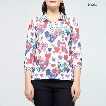 MOFFI CHANDAIL MANCHE 3/4 COL POLO IMPRIME COEUR