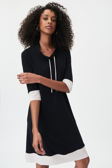 JOSEPH RIBKOFF ROBE COL BAVEUX CORDON BANDE BEIGE AU BAS