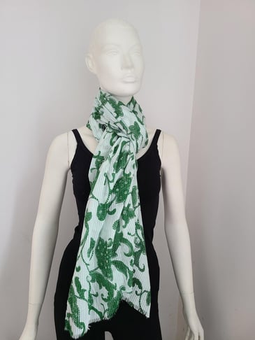 PART TWO FOULARD IMPRIMÉ PAISLEY VERT FORÊT AVEC FRANGE