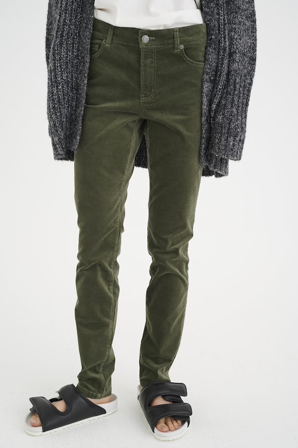 IN WEAR PANTALON EN VELOUR COULEUR KAKI FONCÉ JAMBE DROITE