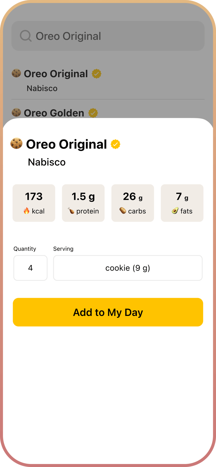 Food search and logging with verified nutritional info.