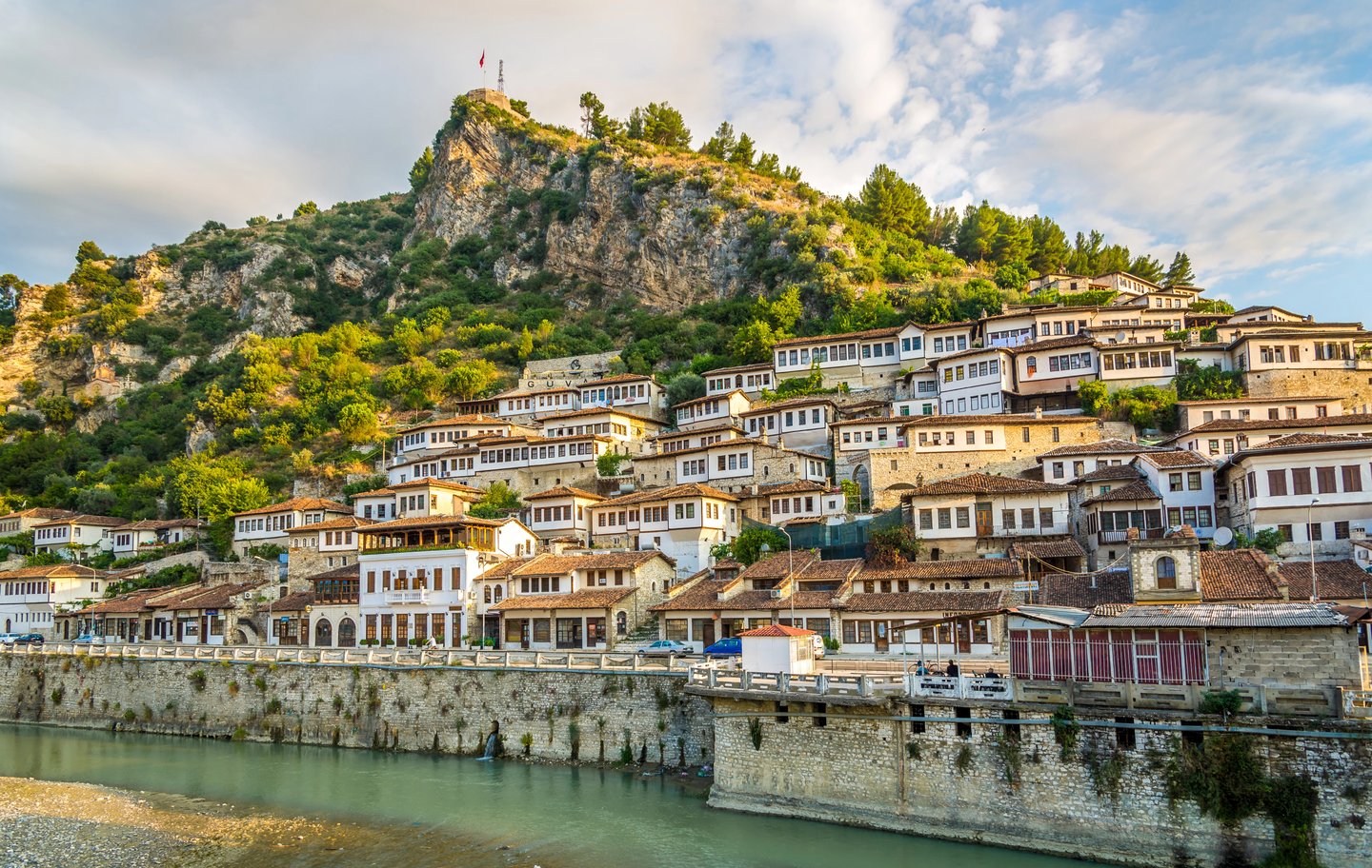 The town of Berat built on the hillside in Albania