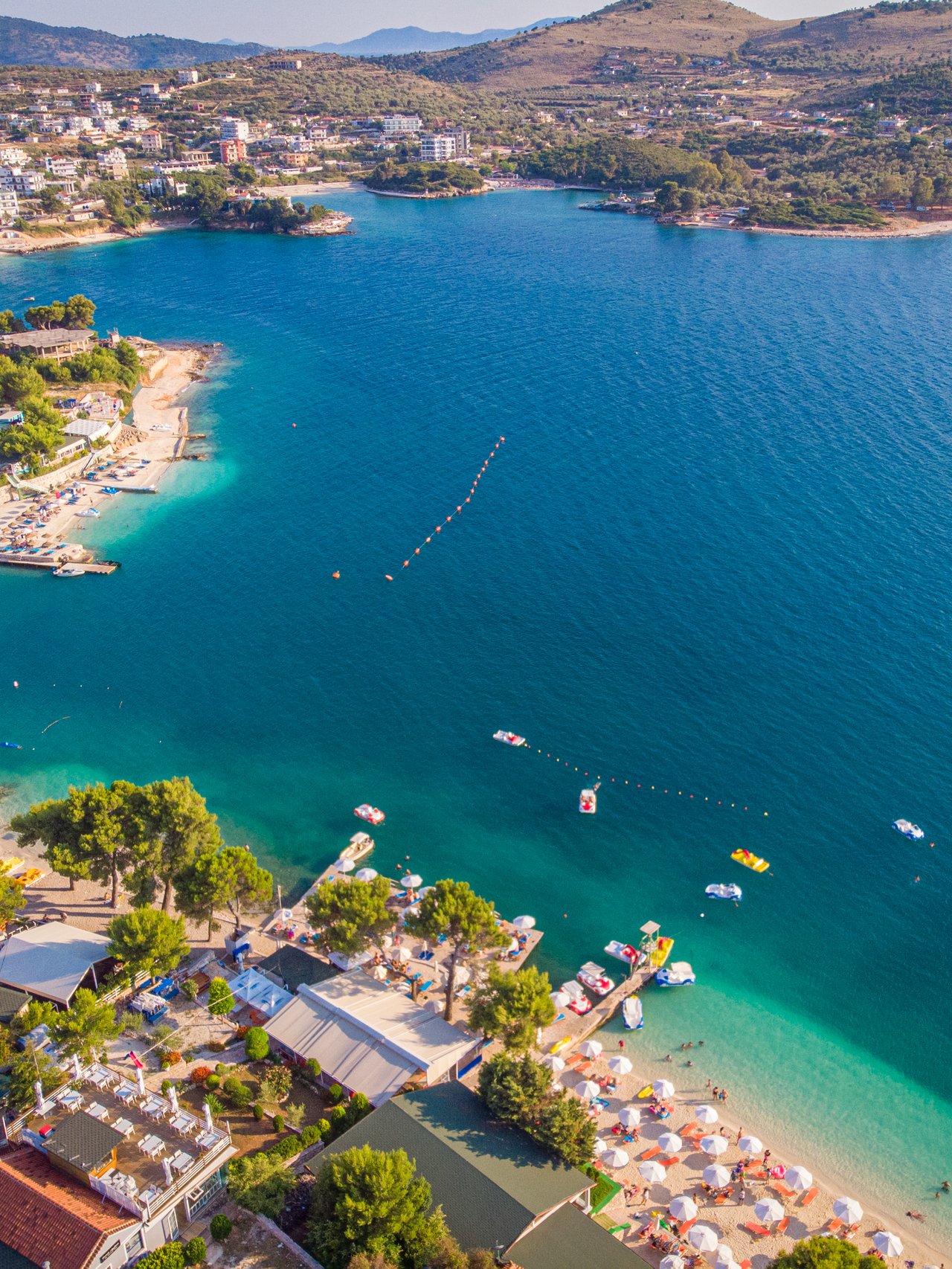 An aerial view of the stunning Ksamil coastline