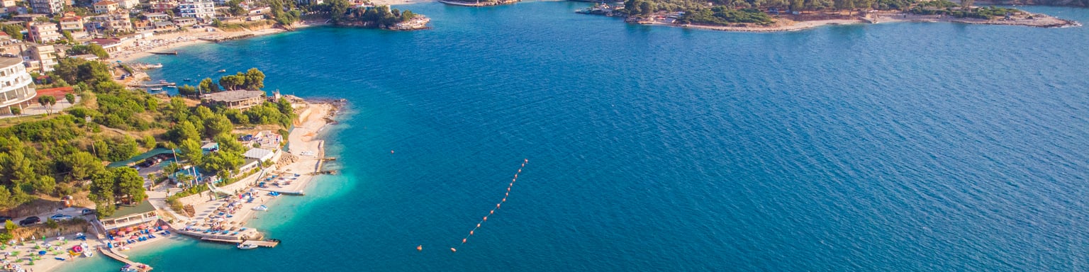 An aerial view of the stunning Ksamil coastline
