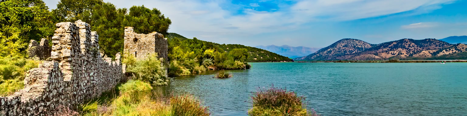 Ruins on the shores of Lake Butrint, a salt lagoon in Albania.