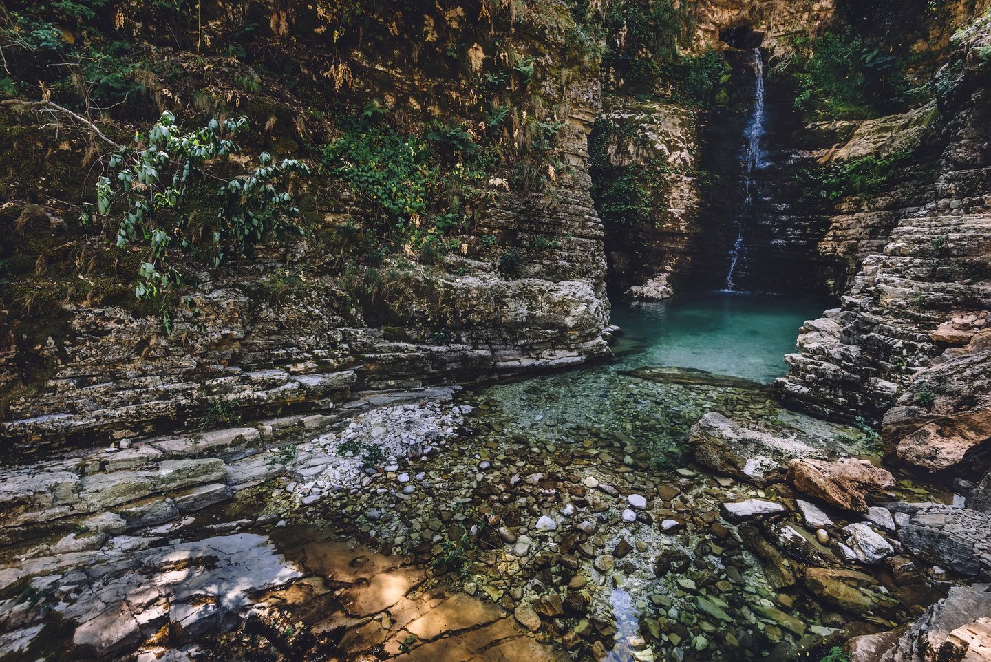 Peshtures wild waterfalls in Nivica Canyon, Albania