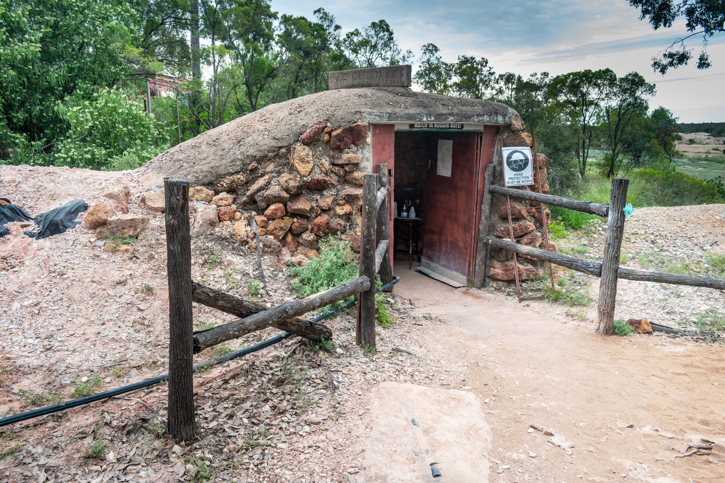 The entrance to the underground mine tour in Lightning Ridge, Australia