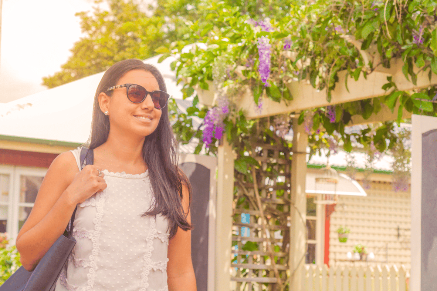 Young woman shopping at Montville, Sunshine Coast, Australia.